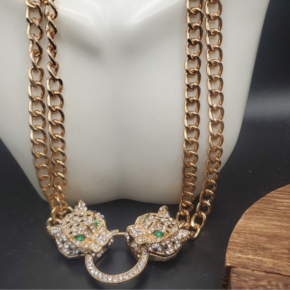 Jewelry - Eye catching panther eternity ring chain hip hop necklace emerald eyes N3230